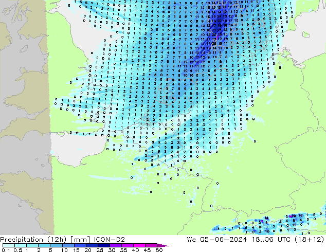 Yağış (12h) ICON-D2 Çar 05.06.2024 06 UTC