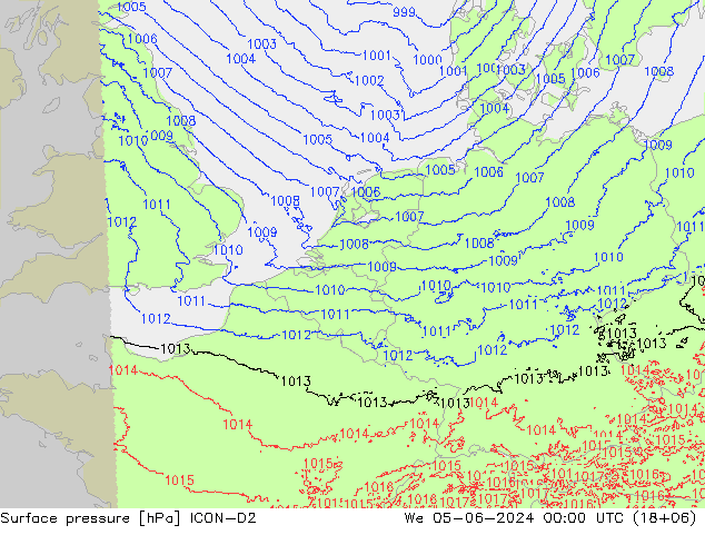 Surface pressure ICON-D2 We 05.06.2024 00 UTC