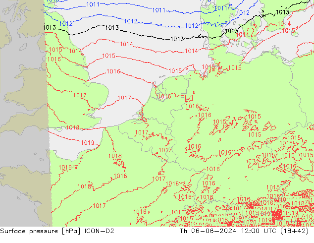 Yer basıncı ICON-D2 Per 06.06.2024 12 UTC