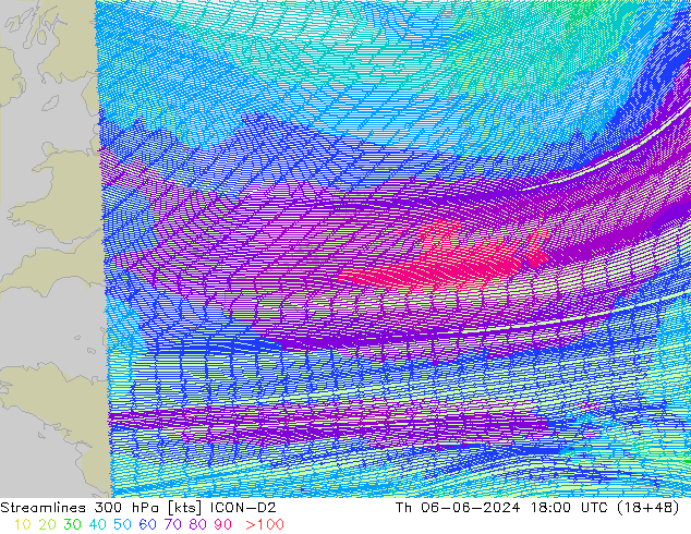 Stromlinien 300 hPa ICON-D2 Do 06.06.2024 18 UTC