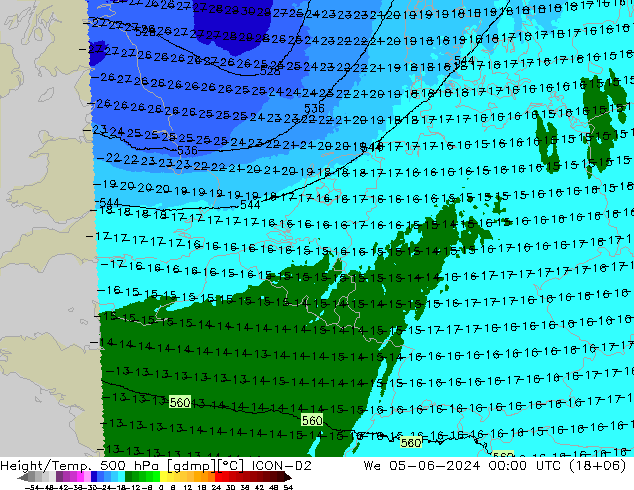 Hoogte/Temp. 500 hPa ICON-D2 wo 05.06.2024 00 UTC