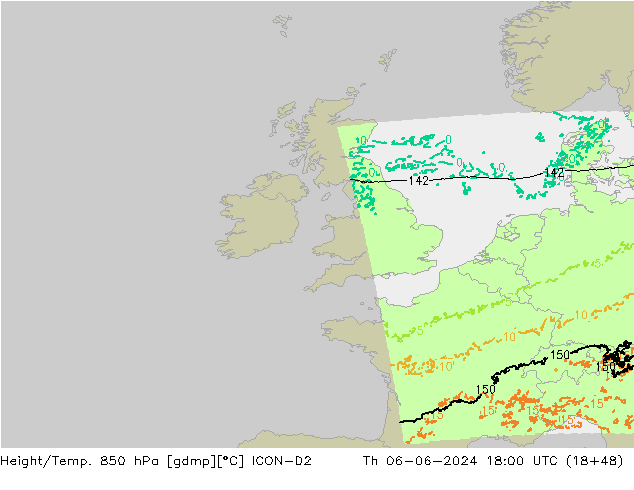 Hoogte/Temp. 850 hPa ICON-D2 do 06.06.2024 18 UTC