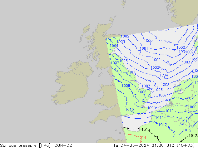 Bodendruck ICON-D2 Di 04.06.2024 21 UTC