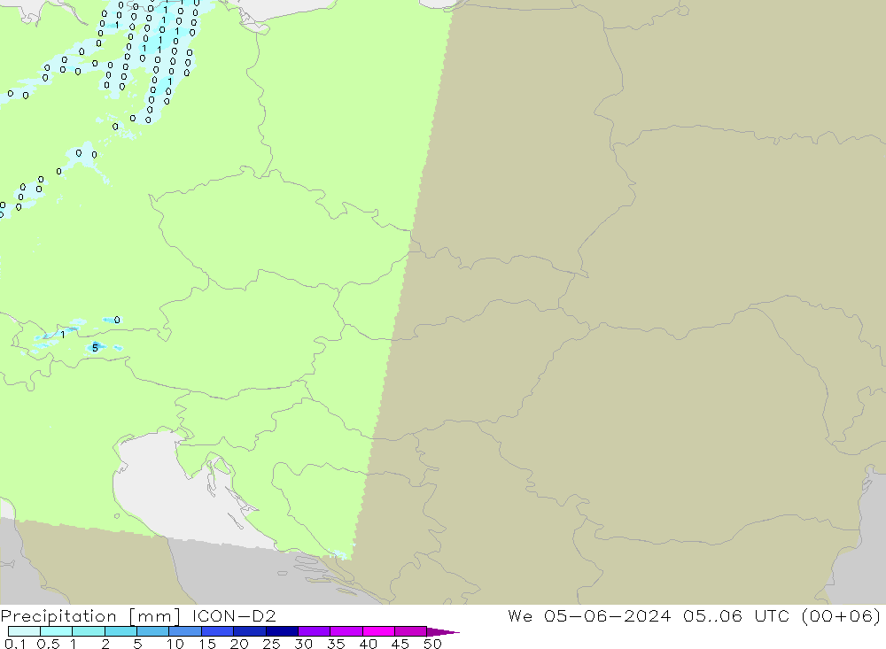 Precipitazione ICON-D2 mer 05.06.2024 06 UTC