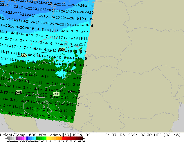 Géop./Temp. 500 hPa ICON-D2 ven 07.06.2024 00 UTC