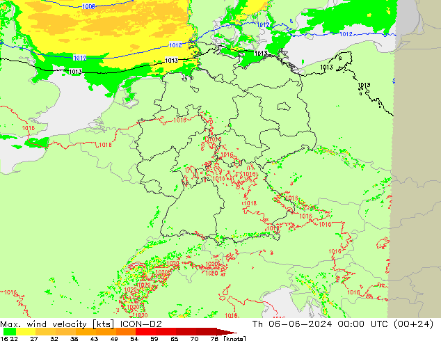 Windböen ICON-D2 Do 06.06.2024 00 UTC