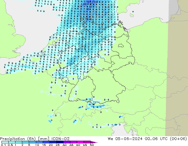 Yağış (6h) ICON-D2 Çar 05.06.2024 06 UTC