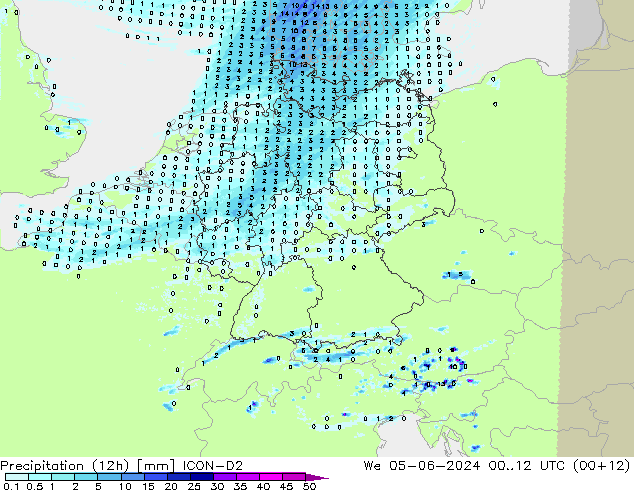 Yağış (12h) ICON-D2 Çar 05.06.2024 12 UTC