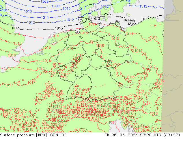 ciśnienie ICON-D2 czw. 06.06.2024 03 UTC