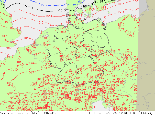 pressão do solo ICON-D2 Qui 06.06.2024 12 UTC