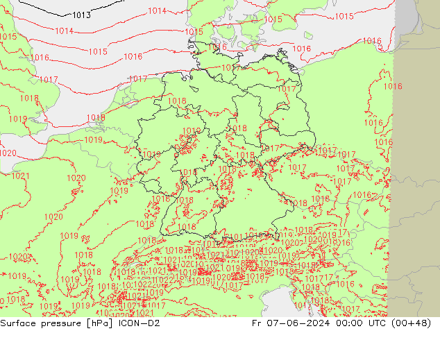 Pressione al suolo ICON-D2 ven 07.06.2024 00 UTC