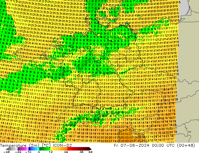 Temperature (2m) ICON-D2 Fr 07.06.2024 00 UTC