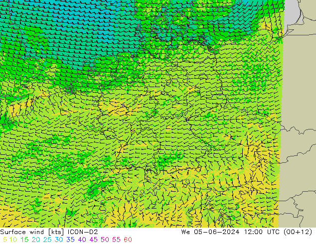Bodenwind ICON-D2 Mi 05.06.2024 12 UTC