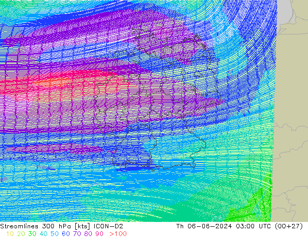 Stroomlijn 300 hPa ICON-D2 do 06.06.2024 03 UTC