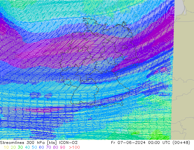 Rüzgar 300 hPa ICON-D2 Cu 07.06.2024 00 UTC