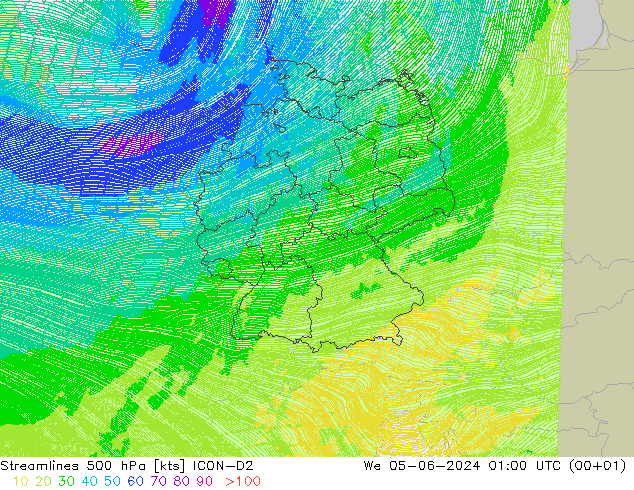 风 500 hPa ICON-D2 星期三 05.06.2024 01 UTC