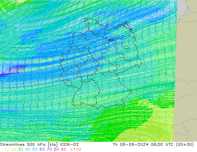 Rüzgar 500 hPa ICON-D2 Per 06.06.2024 06 UTC