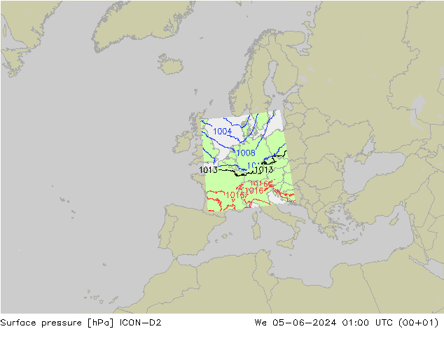 Yer basıncı ICON-D2 Çar 05.06.2024 01 UTC