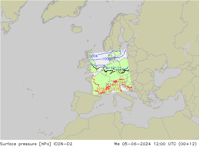 Pressione al suolo ICON-D2 mer 05.06.2024 12 UTC