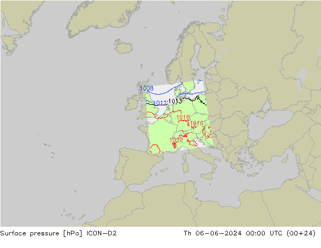 地面气压 ICON-D2 星期四 06.06.2024 00 UTC