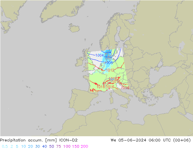 Precipitation accum. ICON-D2 We 05.06.2024 06 UTC