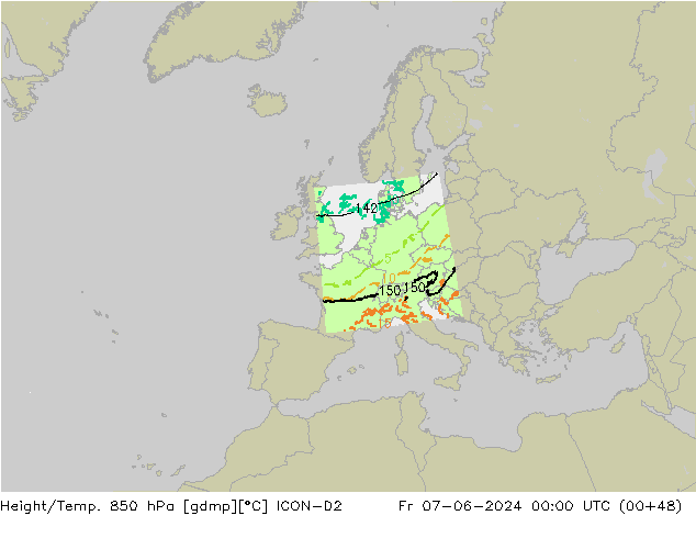 Yükseklik/Sıc. 850 hPa ICON-D2 Cu 07.06.2024 00 UTC