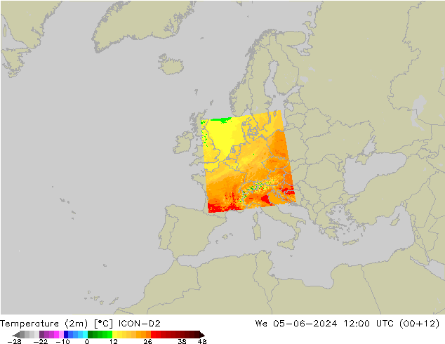 Temperatura (2m) ICON-D2 mer 05.06.2024 12 UTC