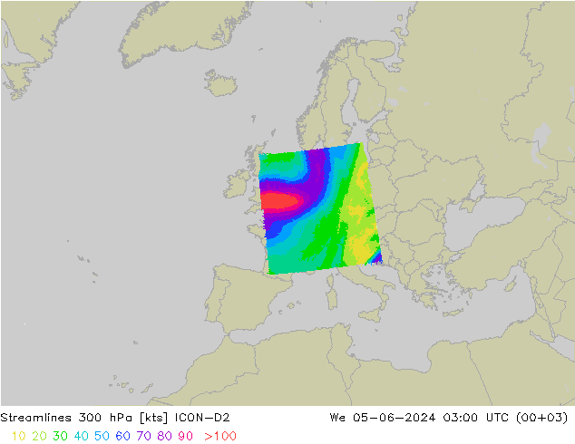 Streamlines 300 hPa ICON-D2 We 05.06.2024 03 UTC