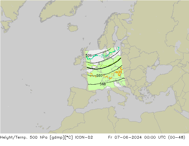 Height/Temp. 500 hPa ICON-D2 ven 07.06.2024 00 UTC