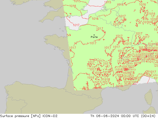 Luchtdruk (Grond) ICON-D2 do 06.06.2024 00 UTC