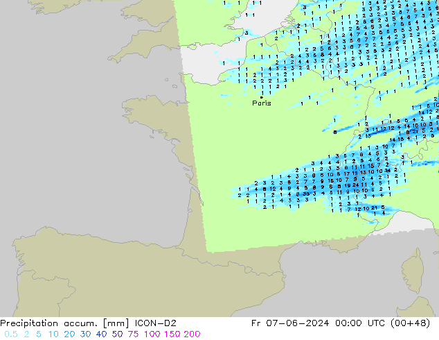 Precipitation accum. ICON-D2 Sex 07.06.2024 00 UTC