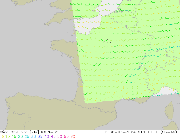 Wind 850 hPa ICON-D2 Th 06.06.2024 21 UTC
