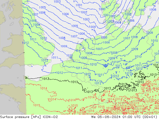 地面气压 ICON-D2 星期三 05.06.2024 01 UTC