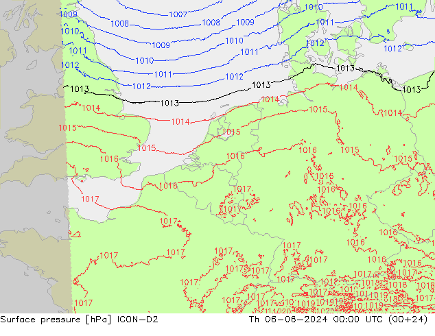 Luchtdruk (Grond) ICON-D2 do 06.06.2024 00 UTC