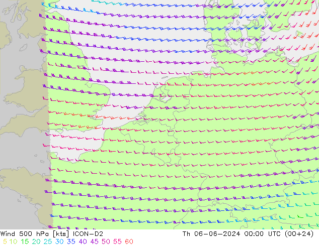 Vent 500 hPa ICON-D2 jeu 06.06.2024 00 UTC