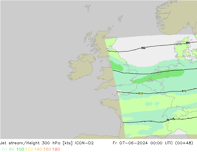 Straalstroom ICON-D2 vr 07.06.2024 00 UTC