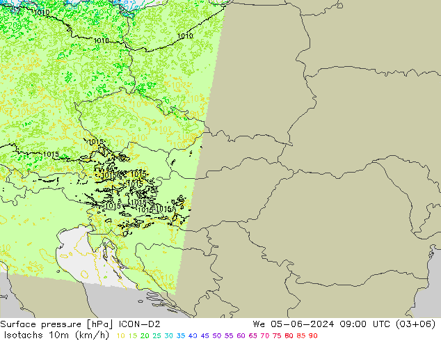 Eşrüzgar Hızları (km/sa) ICON-D2 Çar 05.06.2024 09 UTC