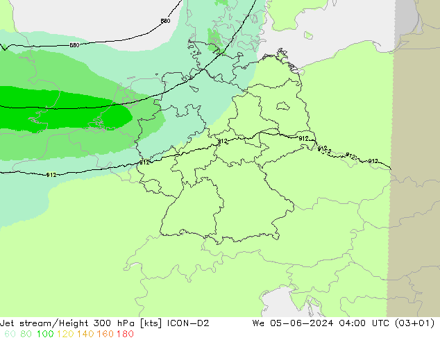 Jet stream/Height 300 hPa ICON-D2 We 05.06.2024 04 UTC