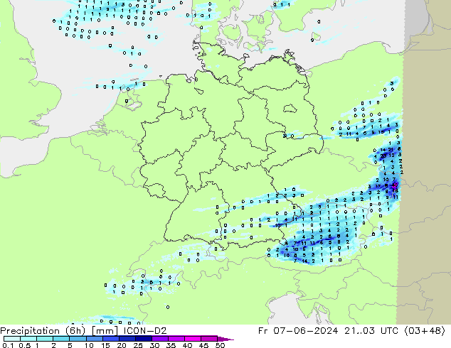 Precipitation (6h) ICON-D2 Fr 07.06.2024 03 UTC