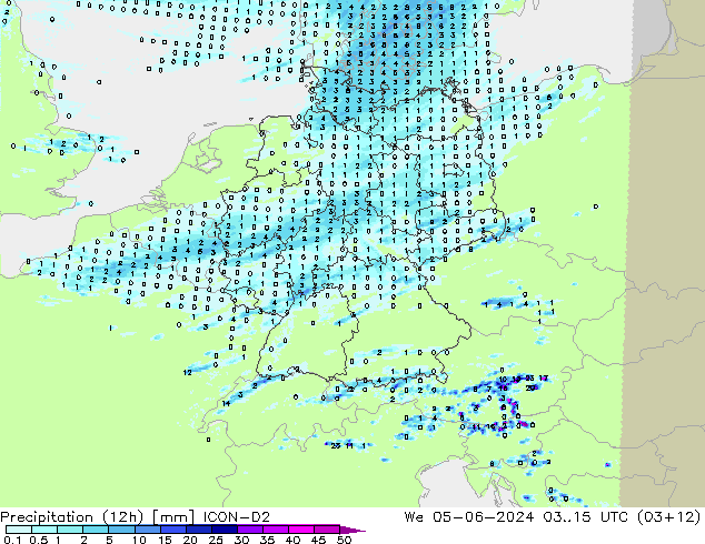 Precipitation (12h) ICON-D2 We 05.06.2024 15 UTC