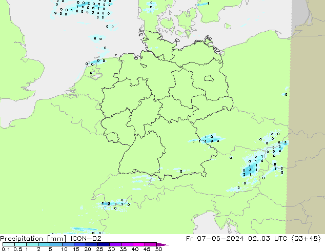 Precipitazione ICON-D2 ven 07.06.2024 03 UTC