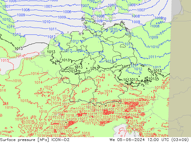 Surface pressure ICON-D2 We 05.06.2024 12 UTC