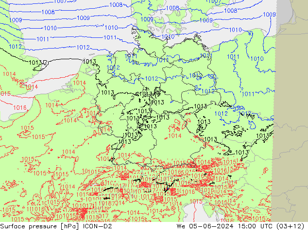 Bodendruck ICON-D2 Mi 05.06.2024 15 UTC