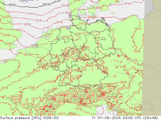 Surface pressure ICON-D2 Fr 07.06.2024 03 UTC