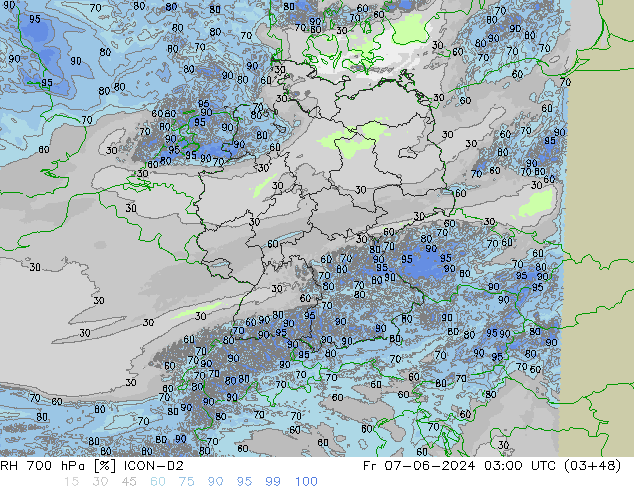 RH 700 гПа ICON-D2 пт 07.06.2024 03 UTC