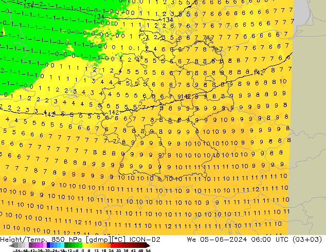 Height/Temp. 850 hPa ICON-D2 We 05.06.2024 06 UTC