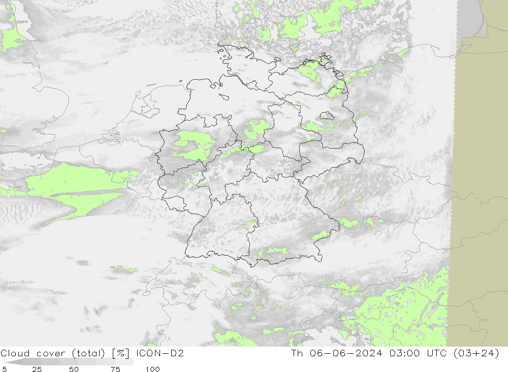 Bewolking (Totaal) ICON-D2 do 06.06.2024 03 UTC