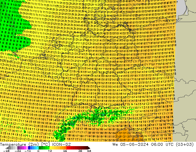 Sıcaklık Haritası (2m) ICON-D2 Çar 05.06.2024 06 UTC