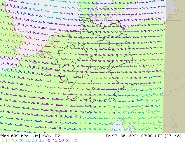 风 500 hPa ICON-D2 星期五 07.06.2024 03 UTC