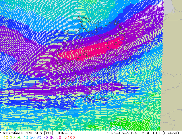 Stroomlijn 300 hPa ICON-D2 do 06.06.2024 18 UTC